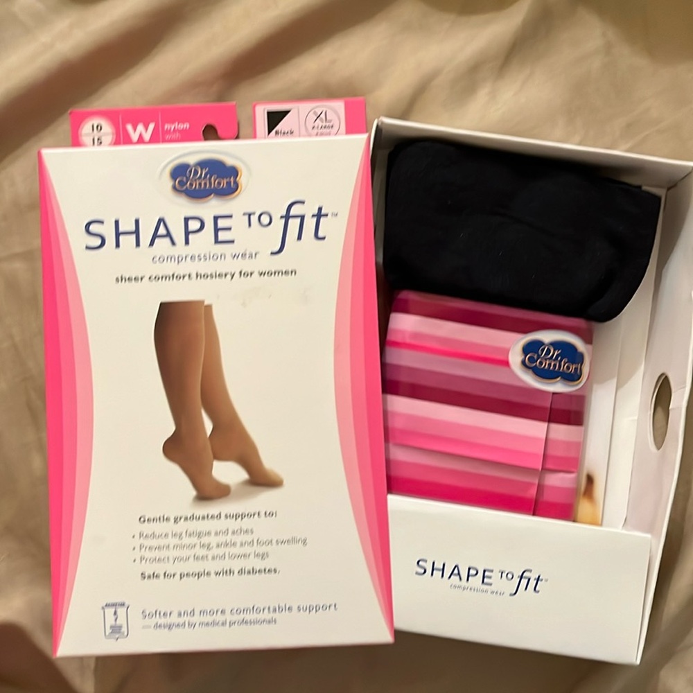 NEW BOX Dr. Comfort XL shape to fit compression wear socks stockings sheer black